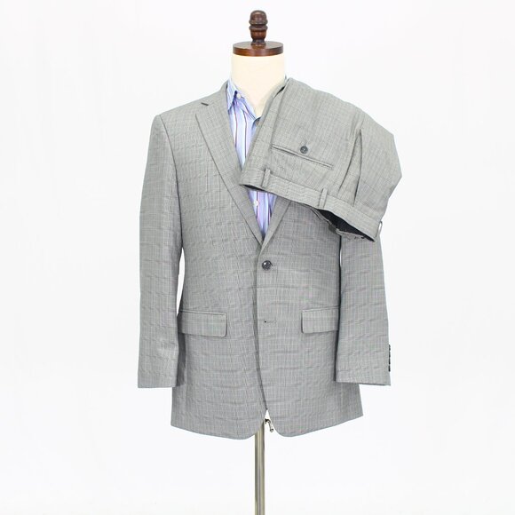 Perry Ellis 38R 32x32 Gray Full Suit 2-Button Check R533